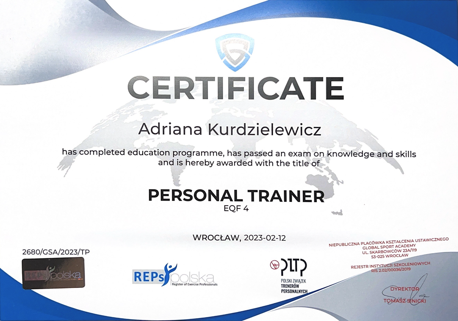 Certyfikat trenera personalnego 1